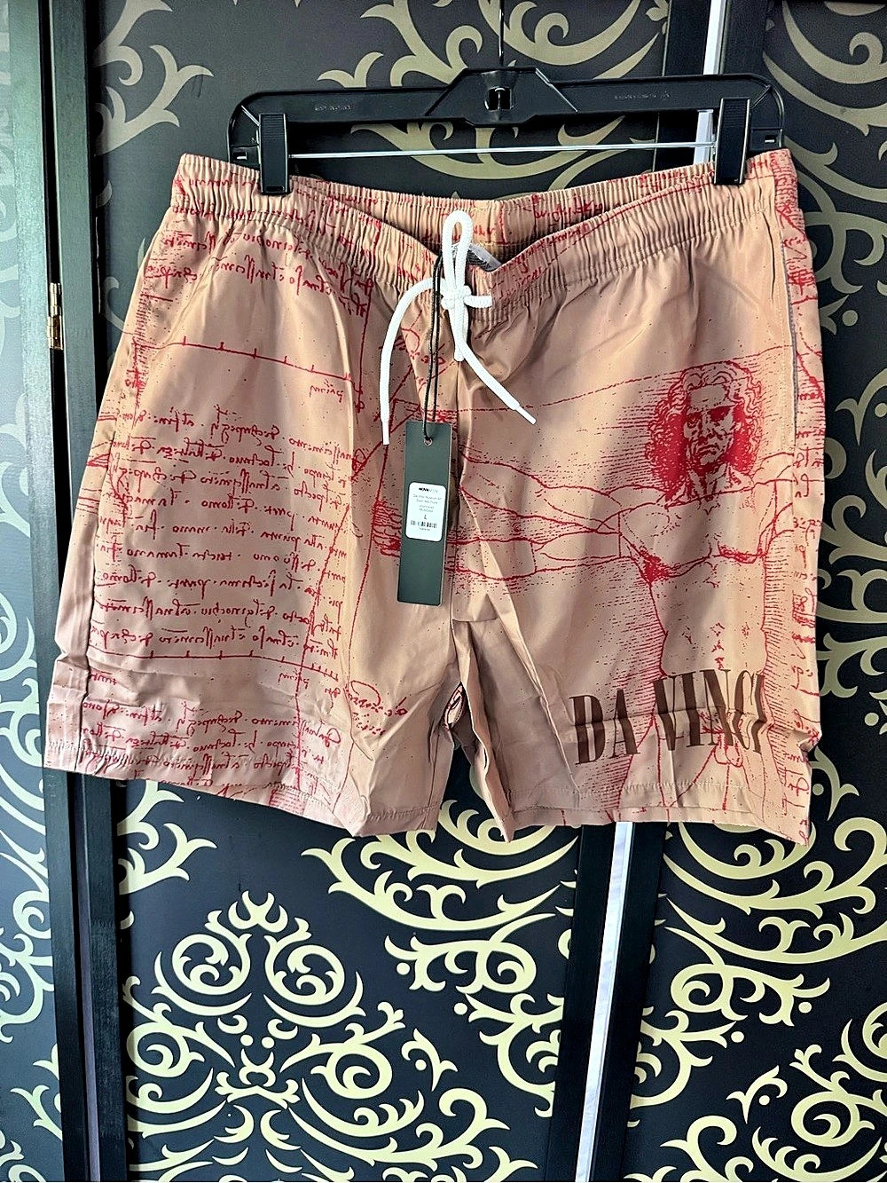 NOVAMEN Da Vinci Museum Art Swim Mid Trunk Abstract Swim Trunks Pink Large NWT